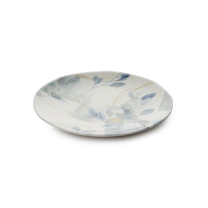 Conjunto de jantar 24 peças branco/azul em porcelana