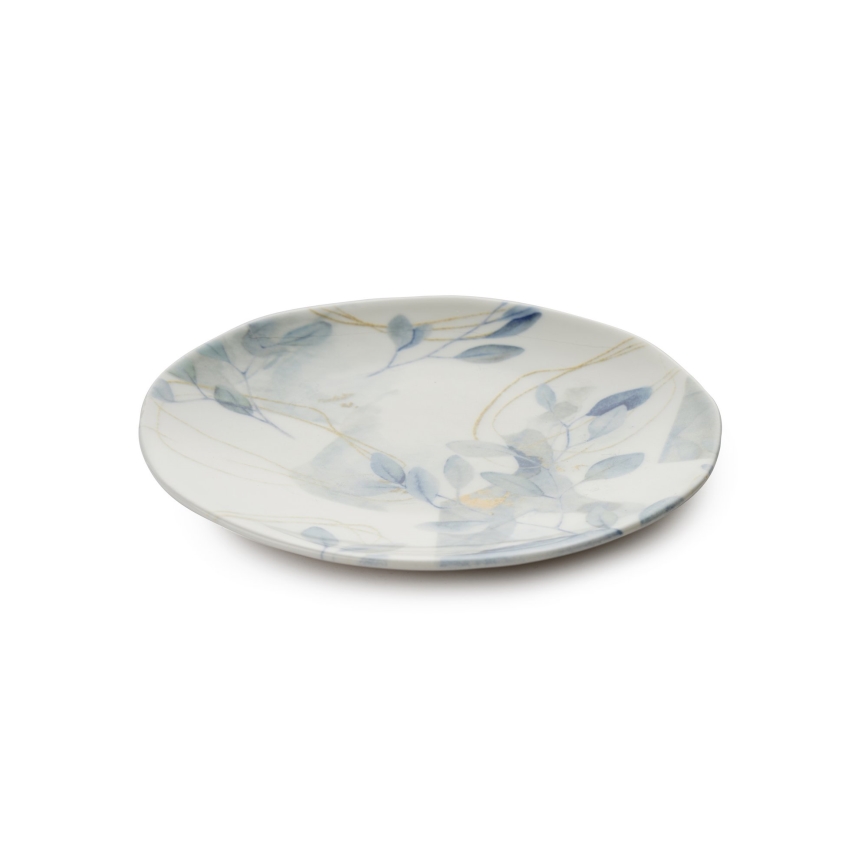 Conjunto de jantar 24 peças branco/azul em porcelana