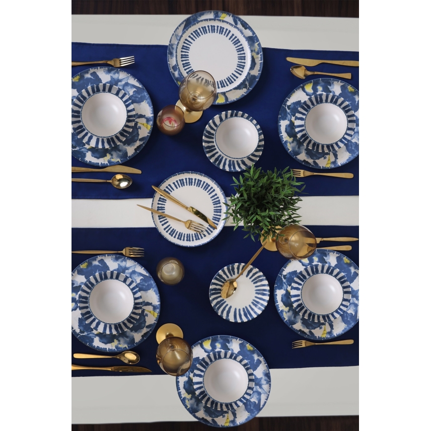 Conjunto de jantar 24 peças branco/azul/grés