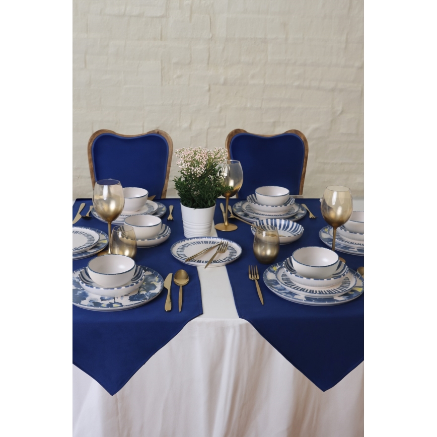 Conjunto de jantar 24 peças branco/azul/grés