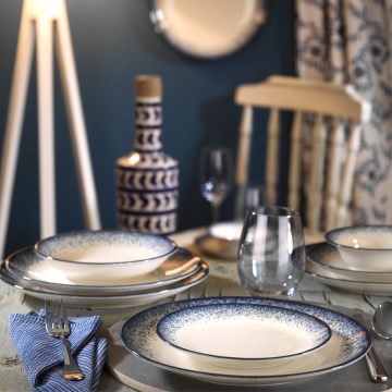 Conjunto de jantar 24 peças branco/azul/porcelana