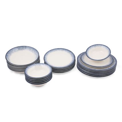 Conjunto de jantar 24 peças branco/azul/porcelana