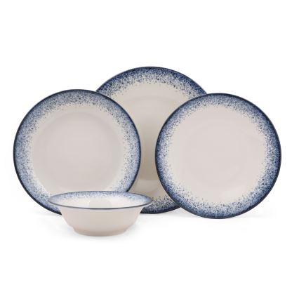Conjunto de jantar 24 peças branco/azul/porcelana