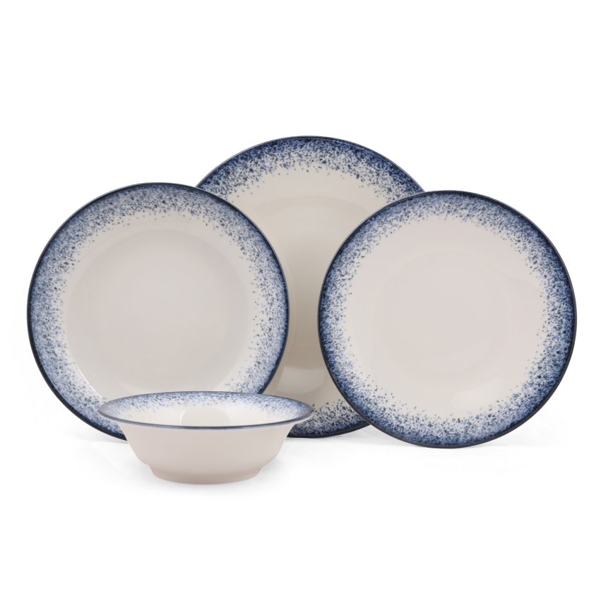 Conjunto de jantar 24 peças branco/azul/porcelana