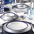 Conjunto de jantar 24 peças branco/azul/porcelana
