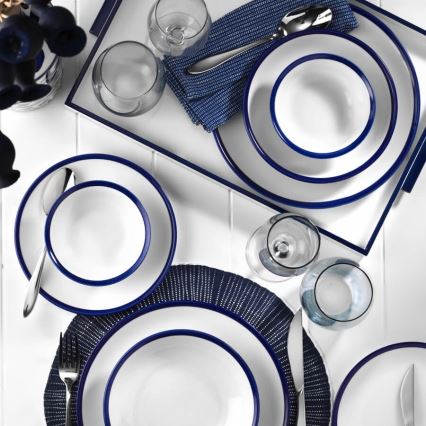 Conjunto de jantar 24 peças branco/azul/porcelana