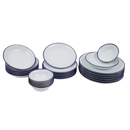 Conjunto de jantar 24 peças branco/azul/porcelana