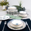 Conjunto de jantar 24 peças branco/azul/porcelana