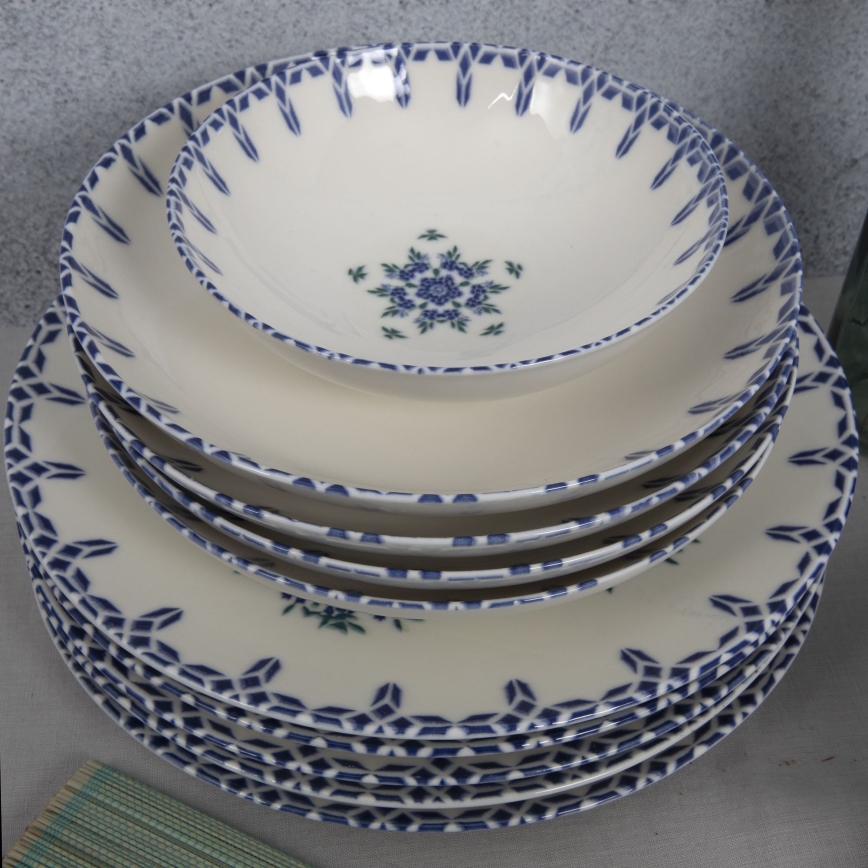 Conjunto de jantar 24 peças branco/azul/porcelana
