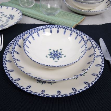 Conjunto de jantar 24 peças branco/azul/porcelana