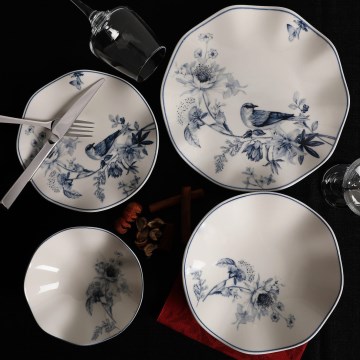 Conjunto de jantar 24 peças branco/azul/porcelana