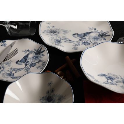Conjunto de jantar 24 peças branco/azul/porcelana