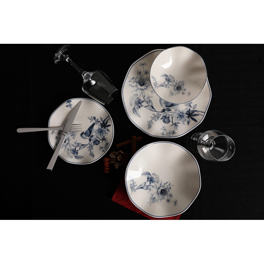 Conjunto de jantar 24 peças branco/azul/porcelana