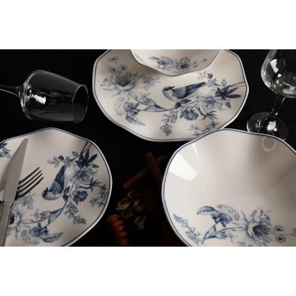 Conjunto de jantar 24 peças branco/azul/porcelana
