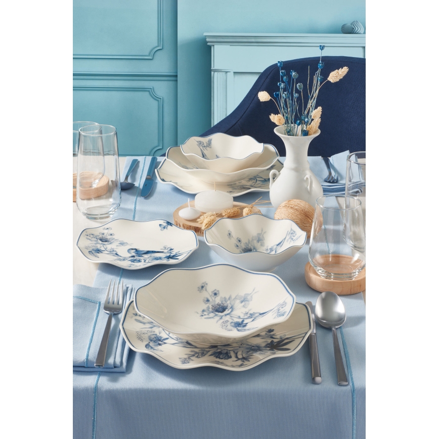Conjunto de jantar 24 peças branco/azul/porcelana