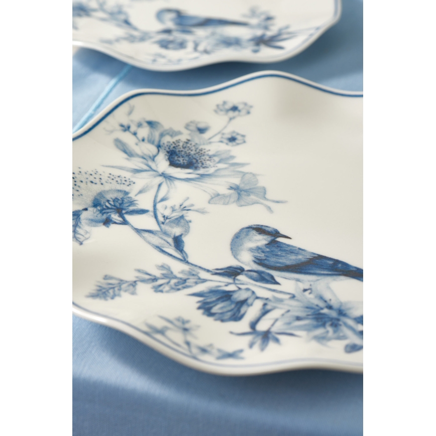 Conjunto de jantar 24 peças branco/azul/porcelana