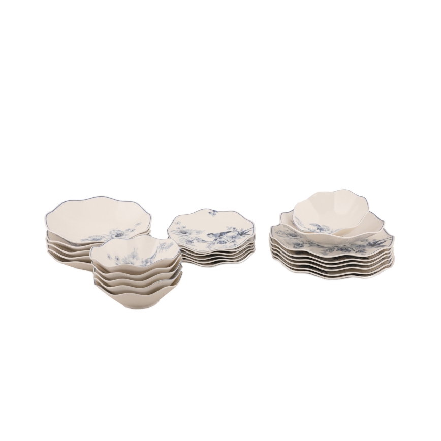Conjunto de jantar 24 peças branco/azul/porcelana