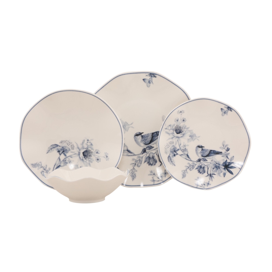 Conjunto de jantar 24 peças branco/azul/porcelana