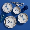 Conjunto de jantar 24 peças branco/azul/porcelana