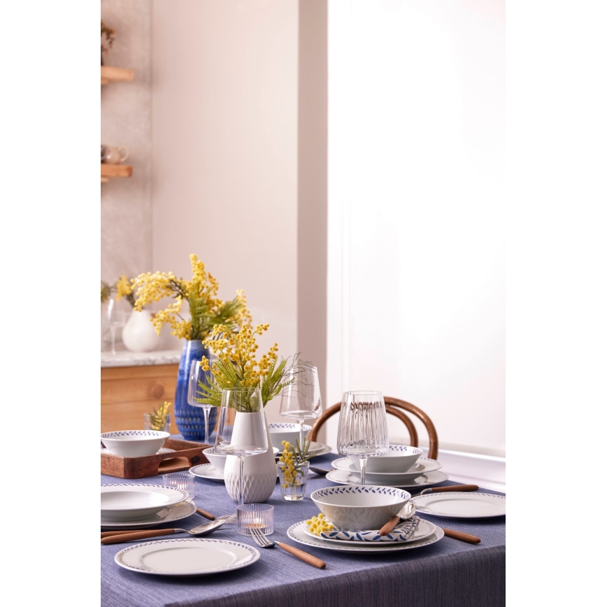 Conjunto de jantar 24 peças branco/azul/porcelana