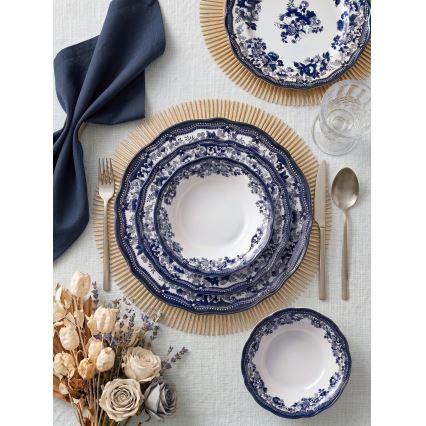 Conjunto de jantar 24 peças branco/azul/porcelana