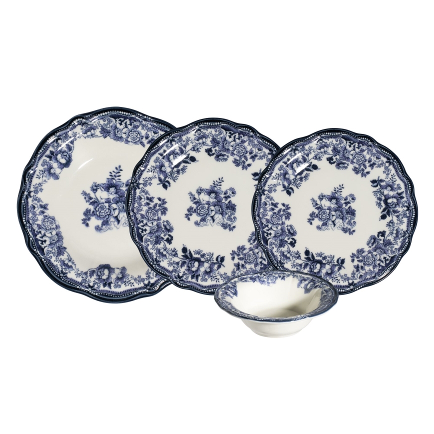Conjunto de jantar 24 peças branco/azul/porcelana
