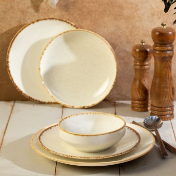 Conjunto de jantar 24 peças branco/bege/porcelana