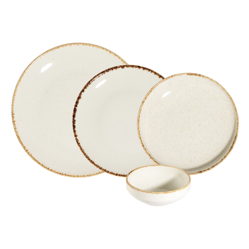 Conjunto de jantar 24 peças branco/bege/porcelana