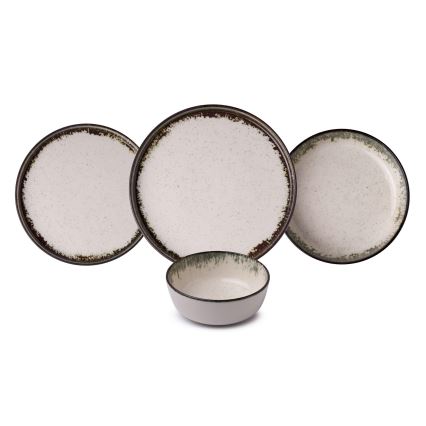 Conjunto de jantar 24 peças branco/castanho/porcelana