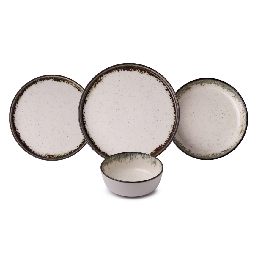 Conjunto de jantar 24 peças branco/castanho/porcelana