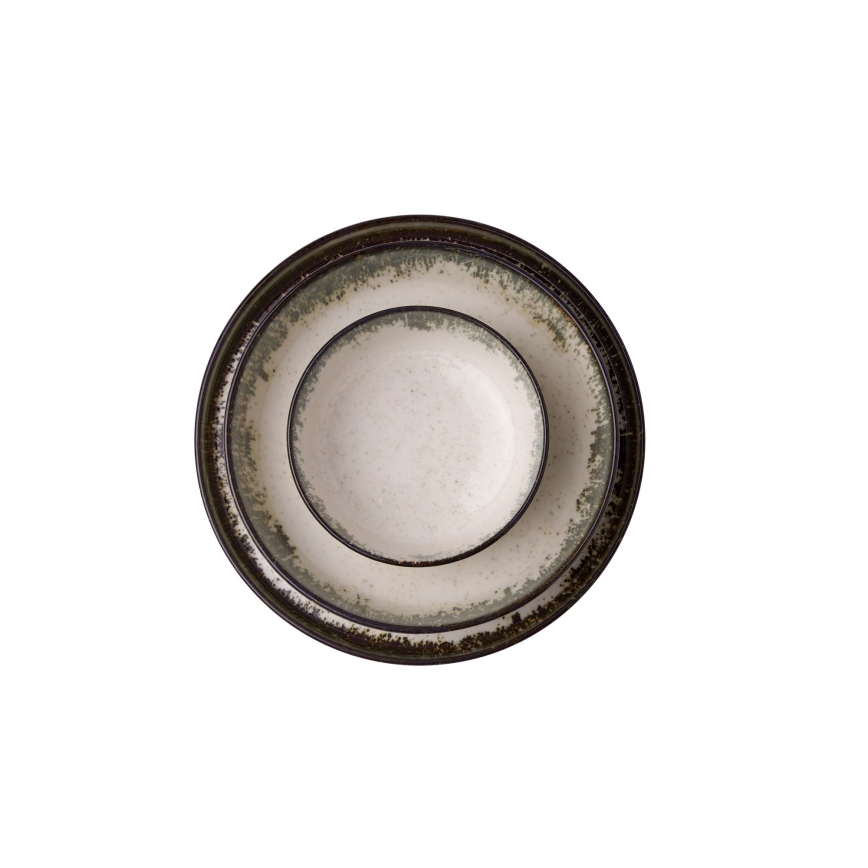 Conjunto de jantar 24 peças branco/castanho/porcelana