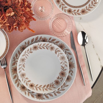 Conjunto de jantar 24 peças branco/castanho/porcelana