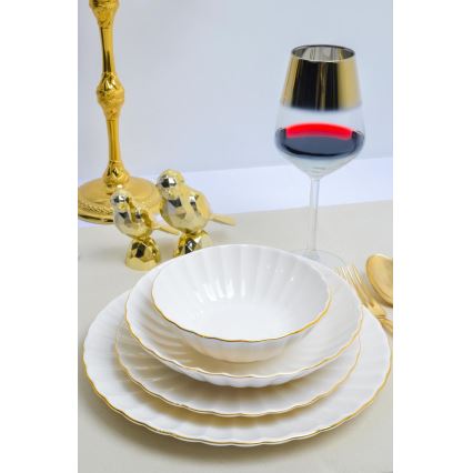 Conjunto de jantar 24 peças, branco/dourado, em porcelana