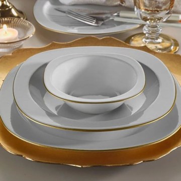 Conjunto de jantar 24 peças branco/dourado em porcelana