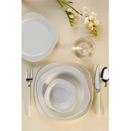 Conjunto de jantar 24 peças branco/dourado em porcelana