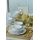 Conjunto de jantar 24 peças branco/dourado/grés