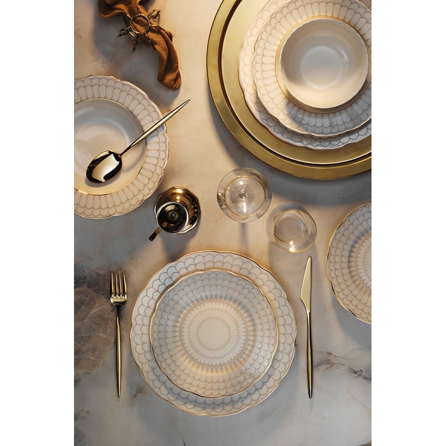 Conjunto de jantar 24 peças branco/dourado/porcelana