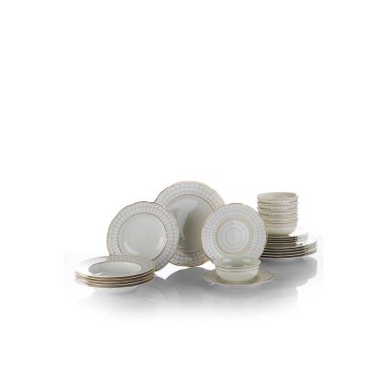 Conjunto de jantar 24 peças branco/dourado/porcelana