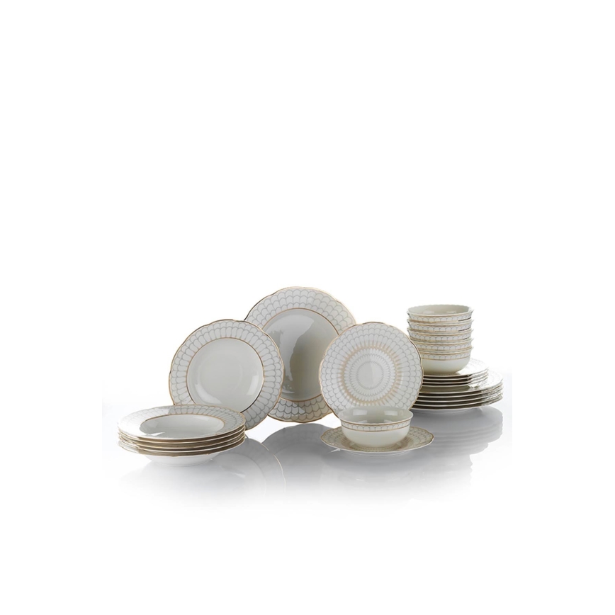 Conjunto de jantar 24 peças branco/dourado/porcelana