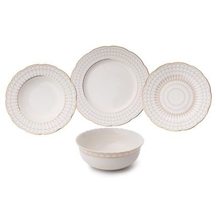 Conjunto de jantar 24 peças branco/dourado/porcelana