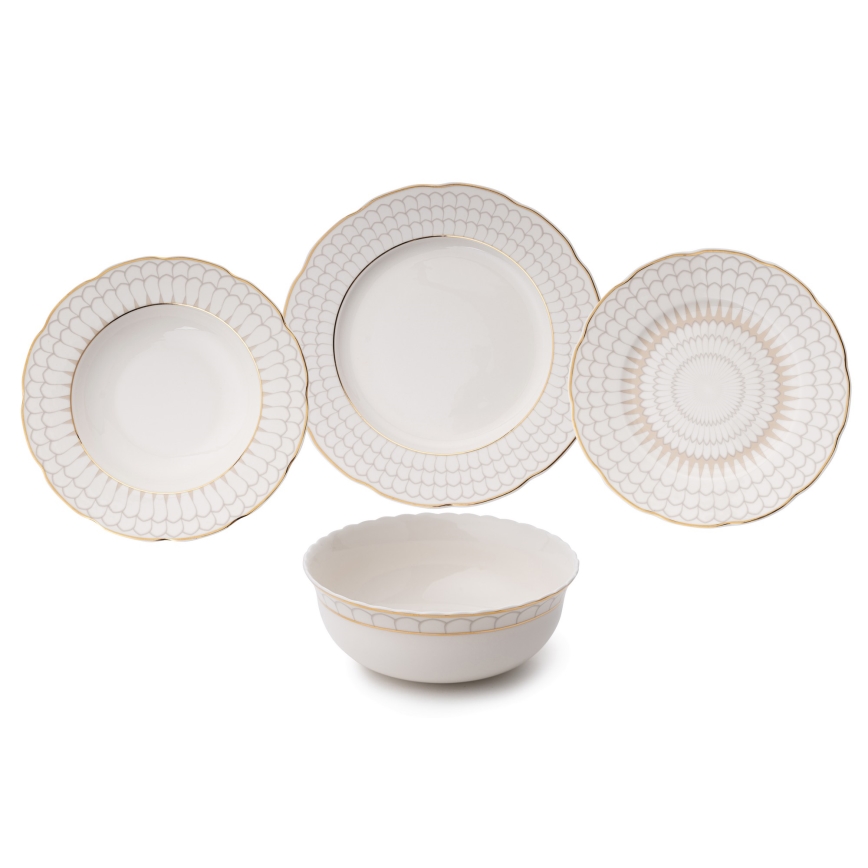 Conjunto de jantar 24 peças branco/dourado/porcelana