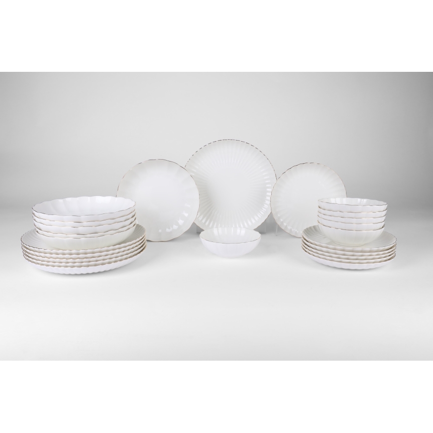 Conjunto de jantar 24 peças, branco/dourado, porcelana
