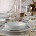 Conjunto de jantar 24 peças branco/dourado/porcelana