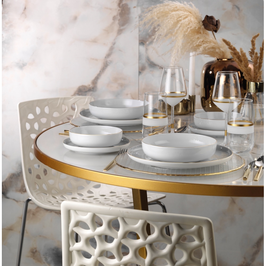 Conjunto de jantar 24 peças branco/dourado/porcelana