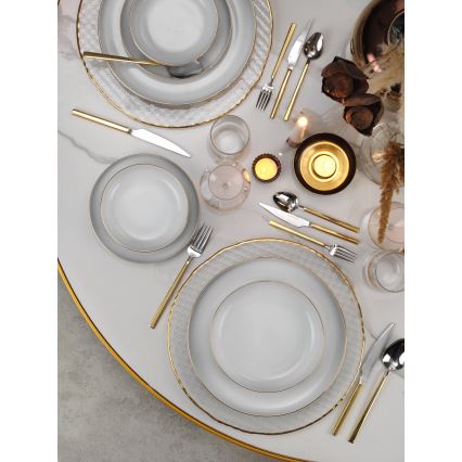 Conjunto de jantar 24 peças branco/dourado/porcelana