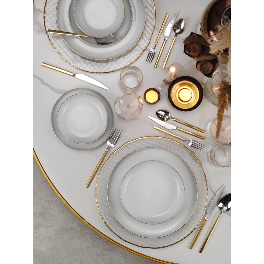 Conjunto de jantar 24 peças branco/dourado/porcelana