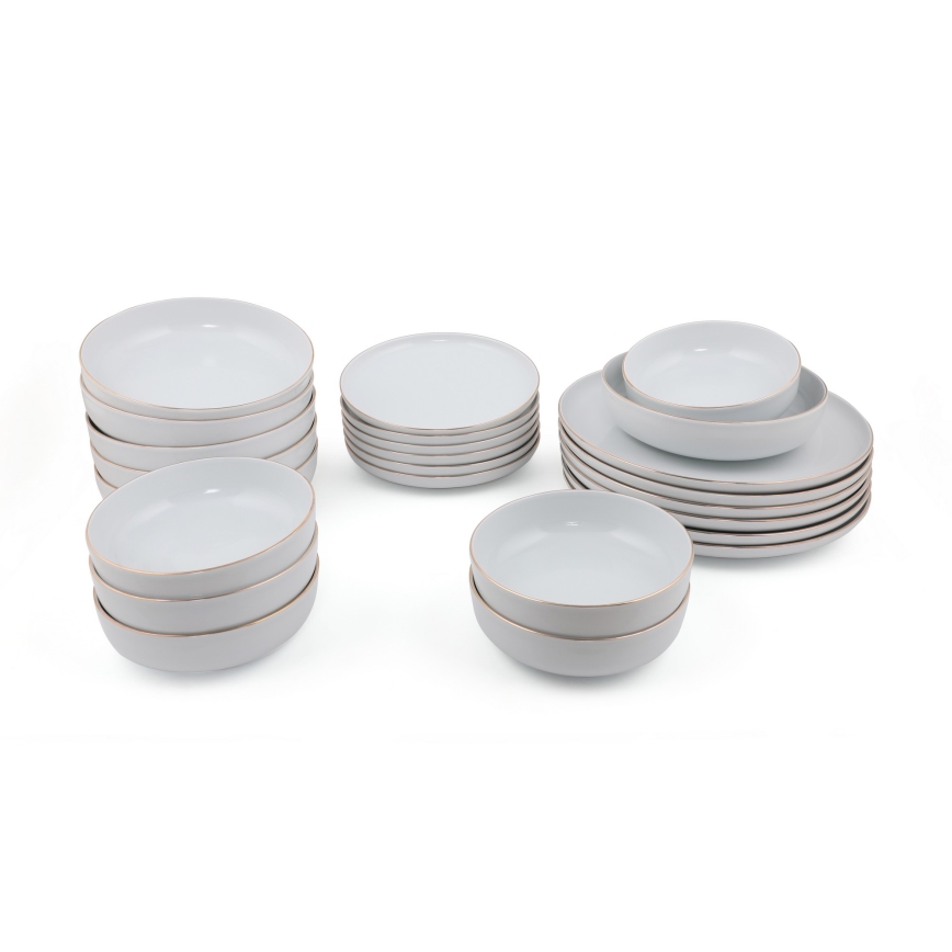 Conjunto de jantar 24 peças branco/dourado/porcelana