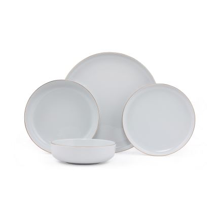 Conjunto de jantar 24 peças branco/dourado/porcelana
