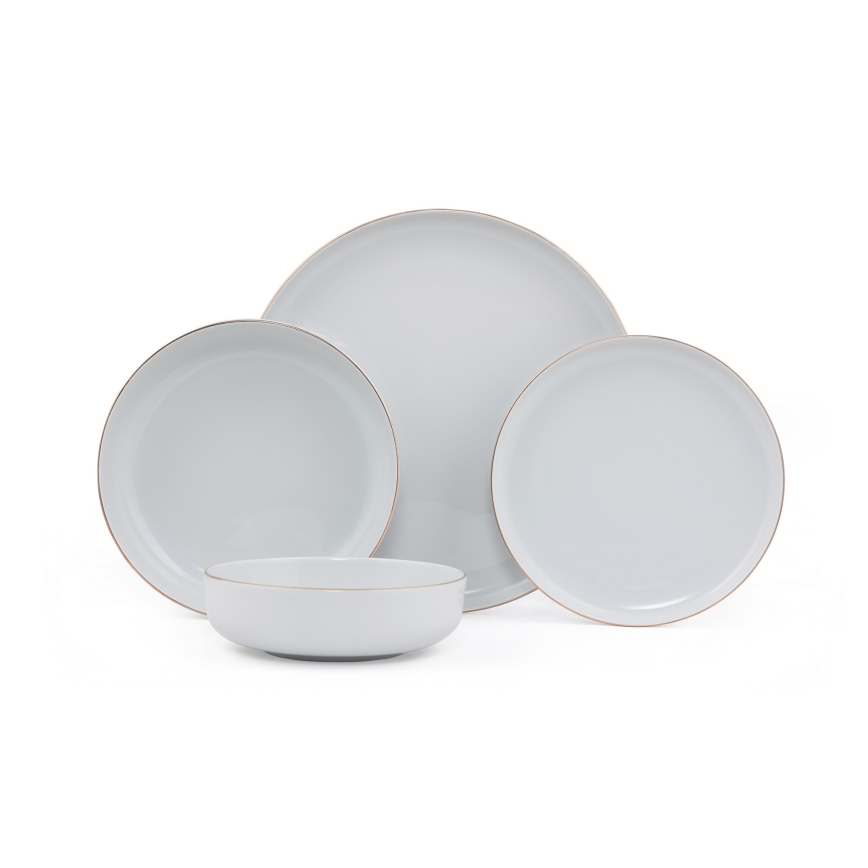 Conjunto de jantar 24 peças branco/dourado/porcelana