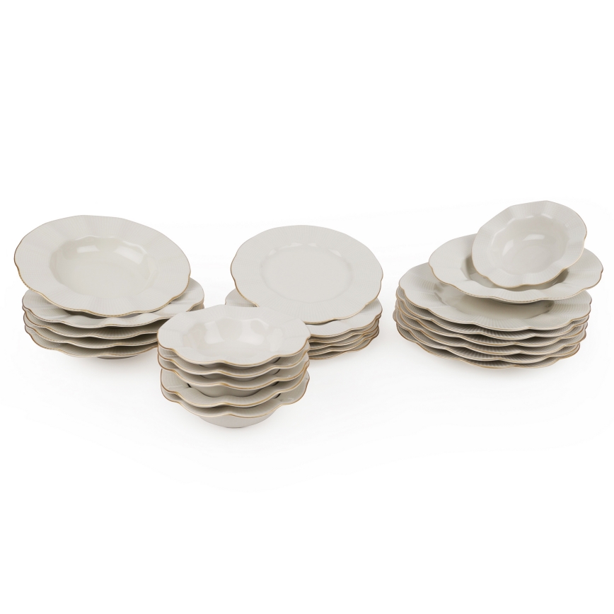 Conjunto de jantar 24 peças branco/dourado/porcelana